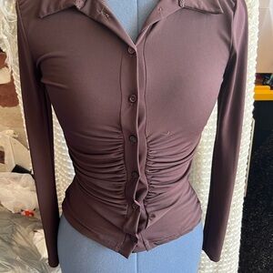 Missguided + Chocolate Button Down Ruched Shirt